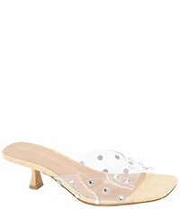 BCBGeneration Inika 2 Rhinestone Studded Clear Vinyl Kitten Heel Slide Sandals