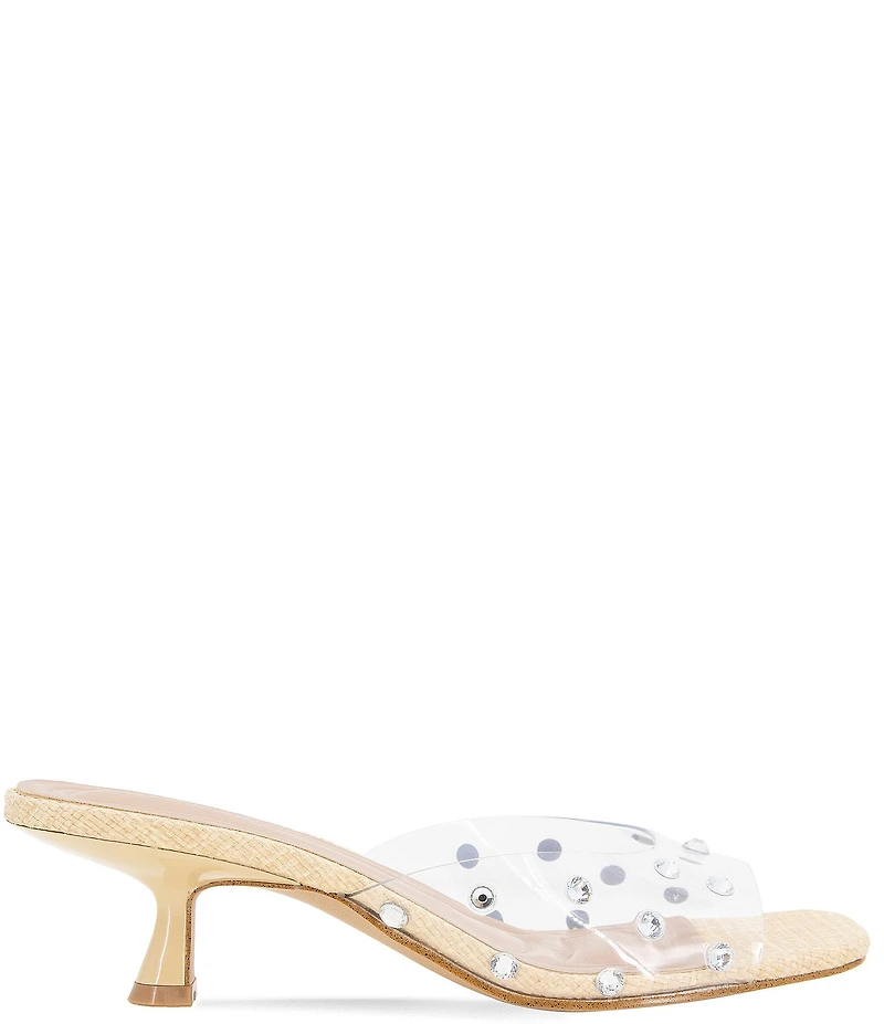 BCBGeneration Inika 2 Rhinestone Studded Clear Vinyl Kitten Heel Slide Sandals