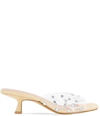 BCBGeneration Inika 2 Rhinestone Studded Clear Vinyl Kitten Heel Slide Sandals