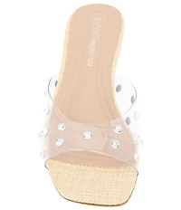 BCBGeneration Inika 2 Rhinestone Studded Clear Vinyl Kitten Heel Slide Sandals