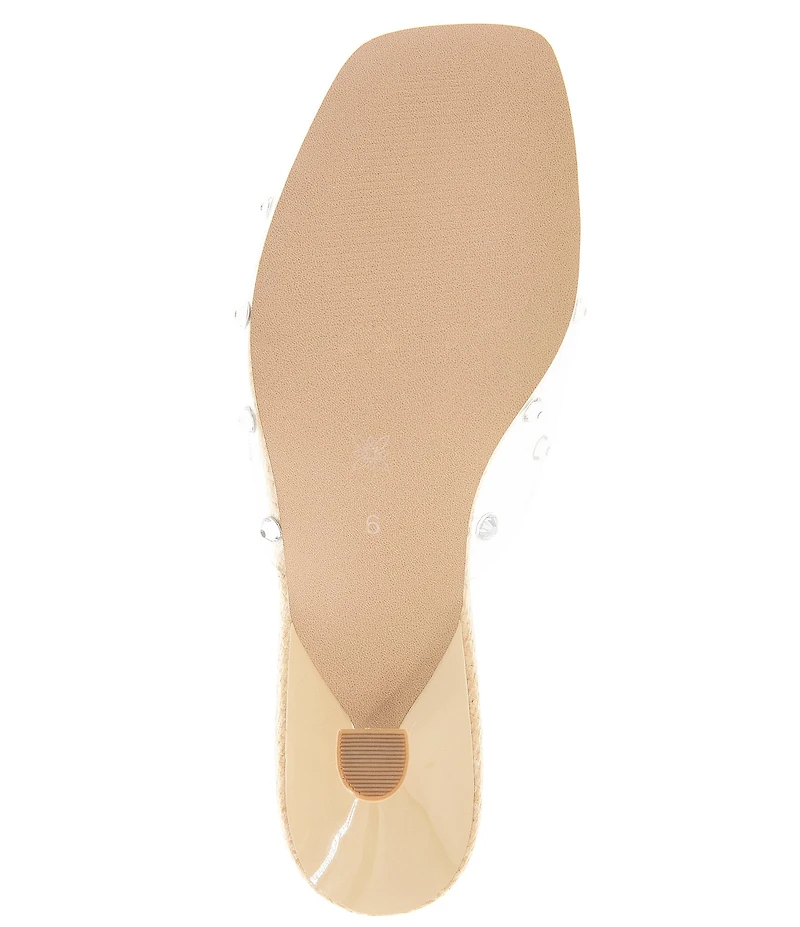 BCBGeneration Inika 2 Rhinestone Studded Clear Vinyl Kitten Heel Slide Sandals