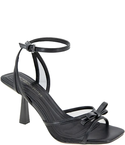 BCBGeneration Rino Mesh Bow Square Toe Ankle Strap Dress Sandals