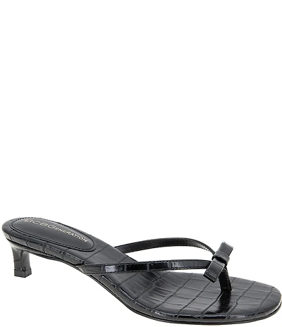 BCBGeneration Zia Croco Print Kitten Heel Bow Thong Dress Sandals