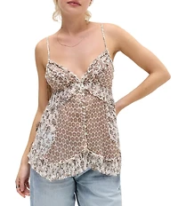 BDG Urban Outfitters Clara Printed V-Neck Sleeveless Button Front Top