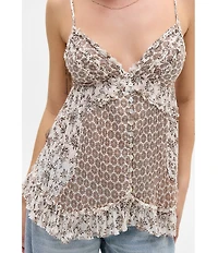 BDG Urban Outfitters Clara Printed V-Neck Sleeveless Button Front Top