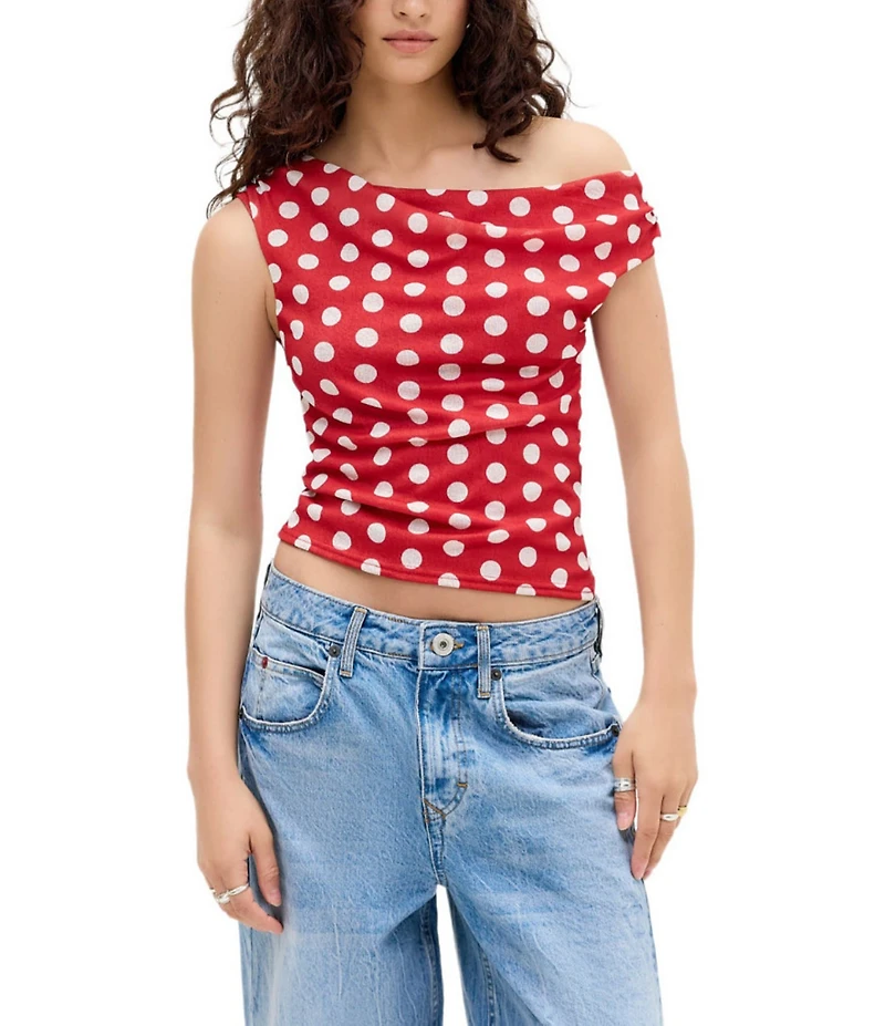 BDG Urban Outfitters Fia Spot Short Sleeve Off-The-Shoulder Top