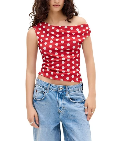 BDG Urban Outfitters Fia Spot Short Sleeve Off-The-Shoulder Top
