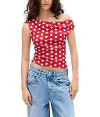 BDG Urban Outfitters Fia Spot Short Sleeve Off-The-Shoulder Top