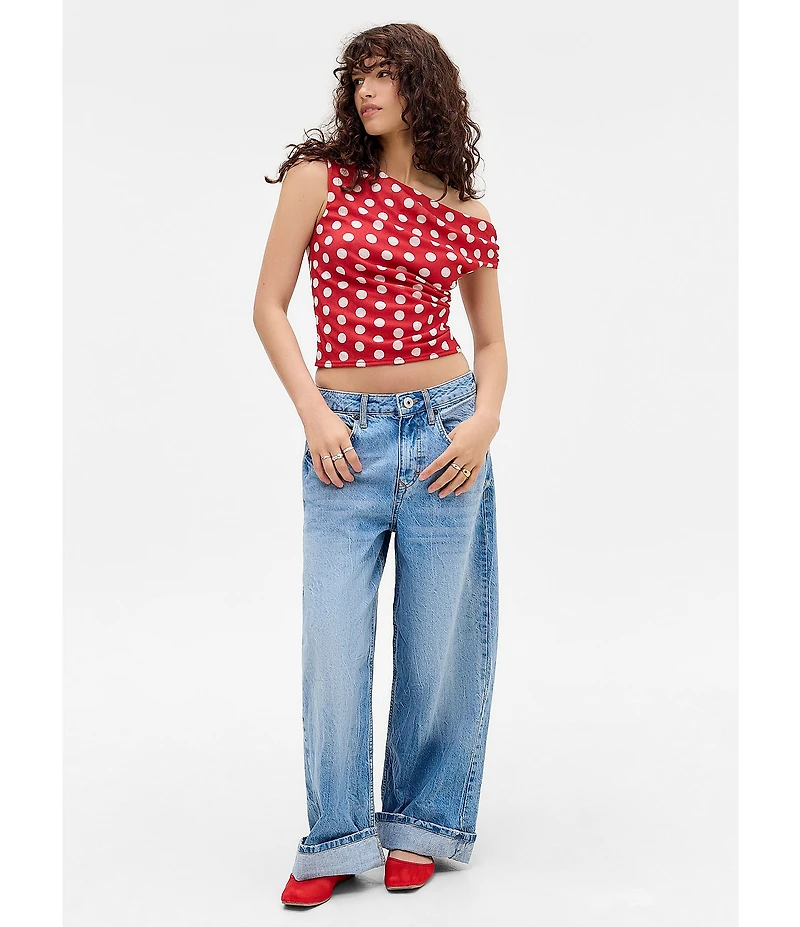 BDG Urban Outfitters Fia Spot Short Sleeve Off-The-Shoulder Top