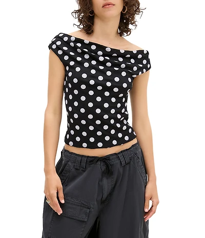 BDG Urban Outfitters Fia Spot Short Sleeve Off-The-Shoulder Top