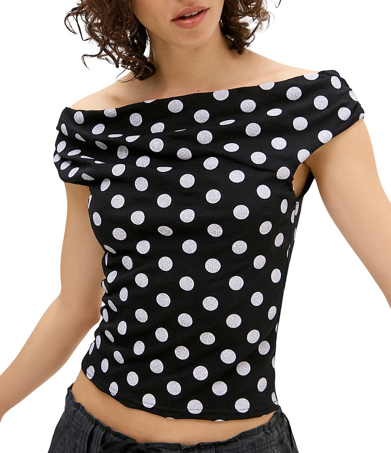 BDG Urban Outfitters Fia Spot Short Sleeve Off-The-Shoulder Top