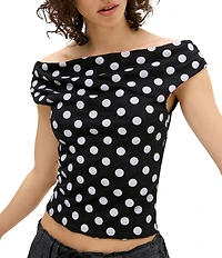 BDG Urban Outfitters Fia Spot Short Sleeve Off-The-Shoulder Top