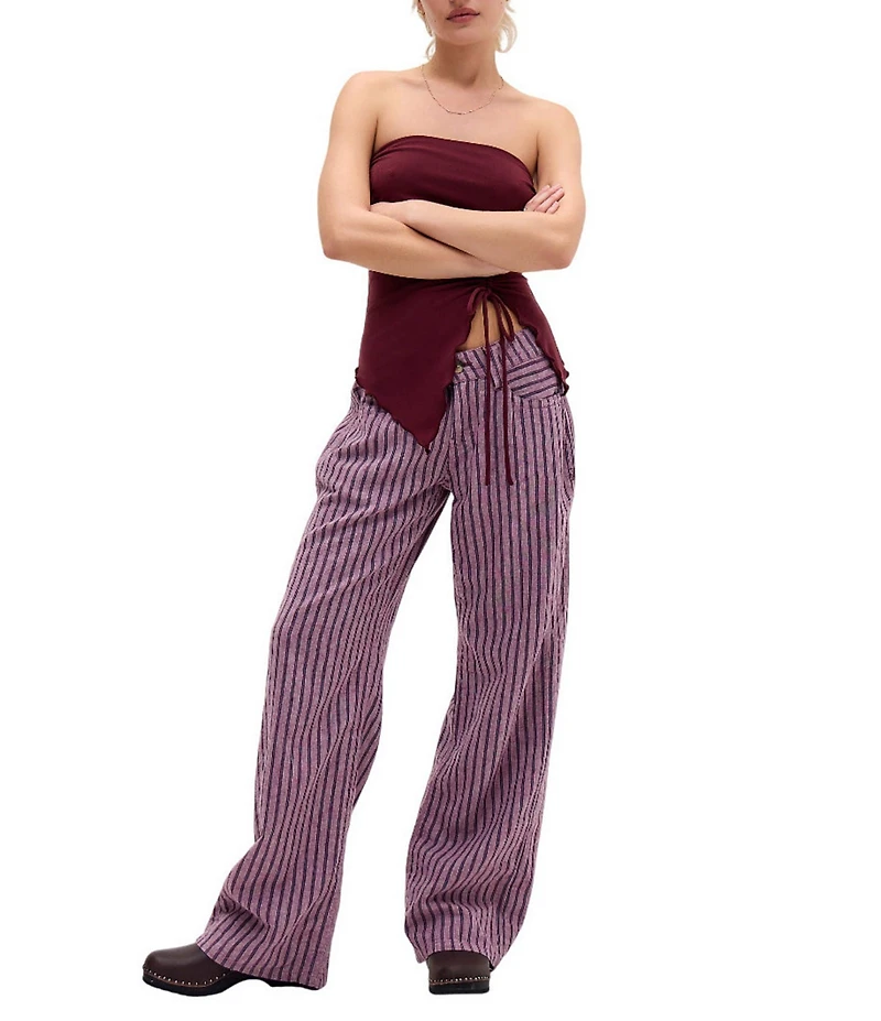 BDG Urban Outfitters Kayla Striped Low Rise 5-Pocket Straight Leg Linen Pants