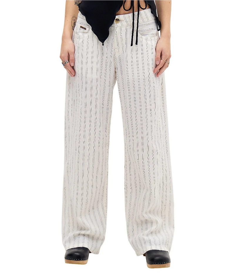 BDG Urban Outfitters Kayla Striped Low Rise 5-Pocket Straight Leg Linen Pants
