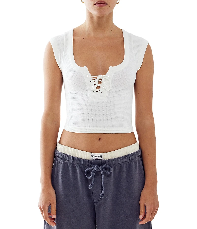 BDG Urban Outfitters Knockout Cap Sleeve Lace-Up Front Crop Top