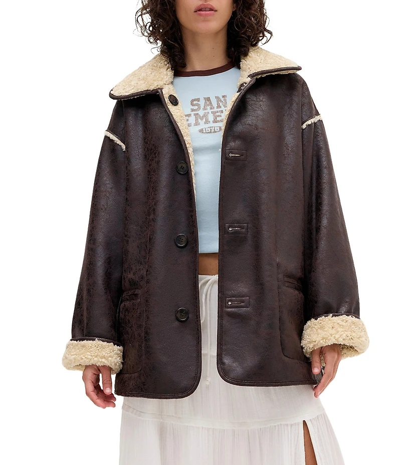 BDG Urban Outfitters Long Sleeve Faux-Shearling Jacket
