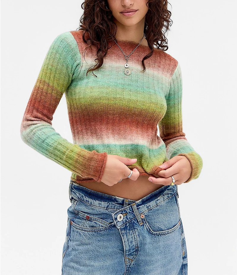 BDG Urban Outfitters Long Sleeve Ombre Ribbed Knit Wool Blend Pullover