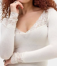 BDG Urban Outfitters Lydia Lace Trimmed Long Sleeve Top