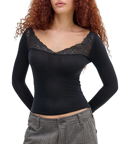 BDG Urban Outfitters Lydia Lace Trimmed Long Sleeve Top
