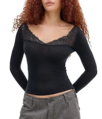 BDG Urban Outfitters Lydia Lace Trimmed Long Sleeve Top