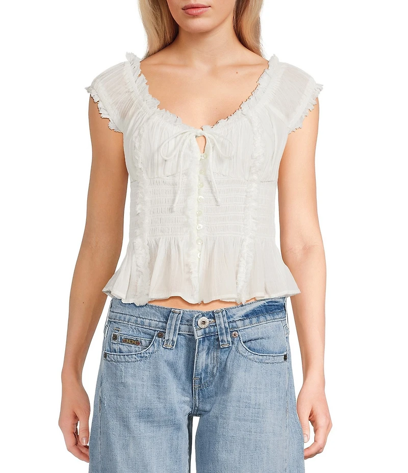 BDG Urban Outfitters Mabel Short Sleeve Woven Peasant Blouse