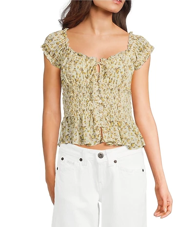 BDG Urban Outfitters Mabel Short Sleeve Woven Peasant Blouse