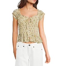 BDG Urban Outfitters Mabel Short Sleeve Woven Peasant Blouse