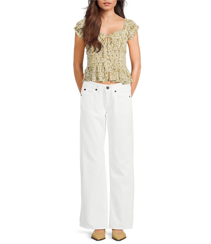 BDG Urban Outfitters Mabel Short Sleeve Woven Peasant Blouse