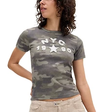 BDG Urban Outfitters NYC 1990 Appliqued Camouflage Printed Short Sleeve T-Shirt