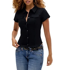 BDG Urban Outfitters Polly Short Sleeve Button Front Cropped Shirt
