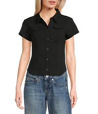 BDG Urban Outfitters Polly Short Sleeve Button Front Cropped Shirt