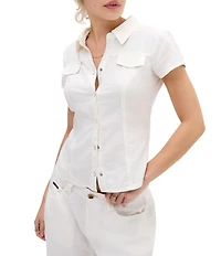 BDG Urban Outfitters Polly Linen Blend Cap Sleeve Woven Shirt