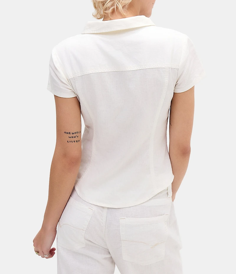 BDG Urban Outfitters Polly Linen Blend Cap Sleeve Woven Shirt