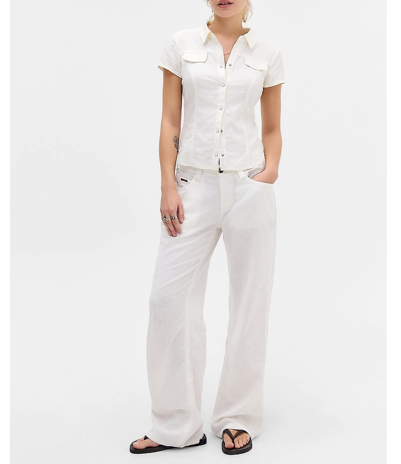 BDG Urban Outfitters Polly Linen Blend Cap Sleeve Woven Shirt