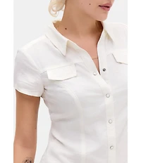 BDG Urban Outfitters Polly Linen Blend Cap Sleeve Woven Shirt