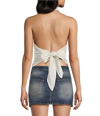 BDG Urban Outfitters Quinn Sleeveless Striped Linen V-Neck Halter Top