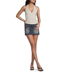 BDG Urban Outfitters Quinn Sleeveless Striped Linen V-Neck Halter Top