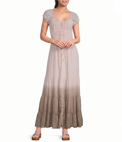 BDG Urban Outfitters Samira Square Tie Front Neckline Short Sleeve Ombre Maxi Dress