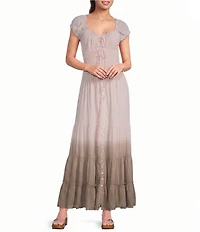 BDG Urban Outfitters Samira Square Tie Front Neckline Short Sleeve Ombre Maxi Dress