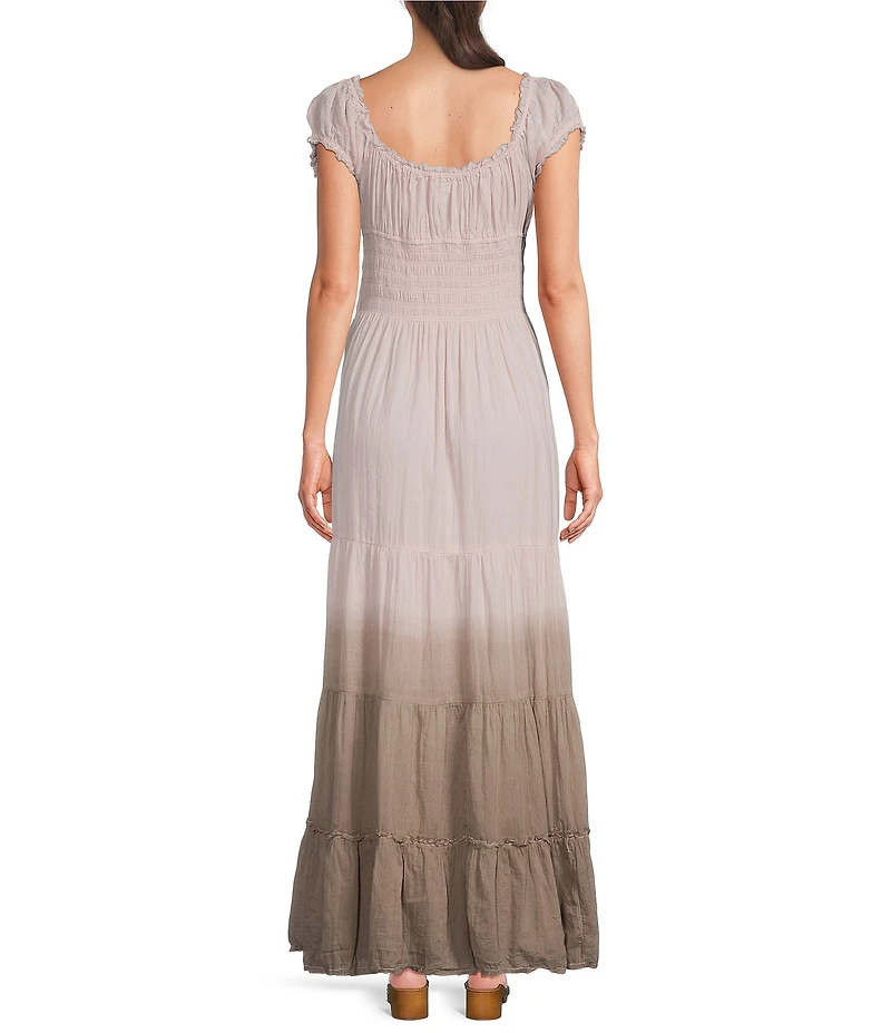 BDG Urban Outfitters Samira Square Tie Front Neckline Short Sleeve Ombre Maxi Dress