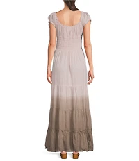 BDG Urban Outfitters Samira Square Tie Front Neckline Short Sleeve Ombre Maxi Dress