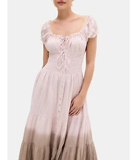 BDG Urban Outfitters Samira Square Tie Front Neckline Short Sleeve Ombre Maxi Dress