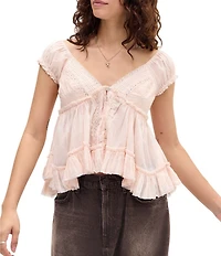 BDG Urban Outfitters Skyle Solid Cap Sleeve Blouse