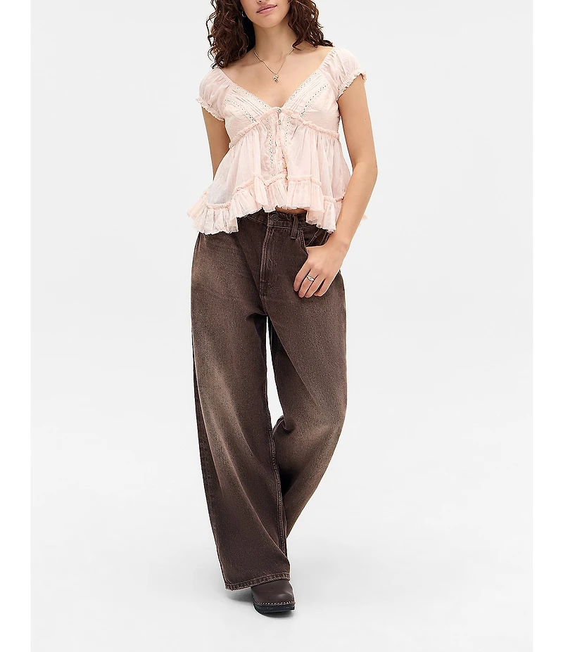 BDG Urban Outfitters Skyle Solid Cap Sleeve Blouse