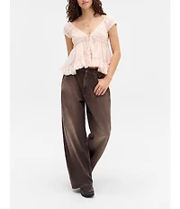 BDG Urban Outfitters Skyle Solid Cap Sleeve Blouse