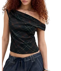BDG Urban Outfitters Sleeveless Polly Mesh Plaid Print Minimal Coverage Top