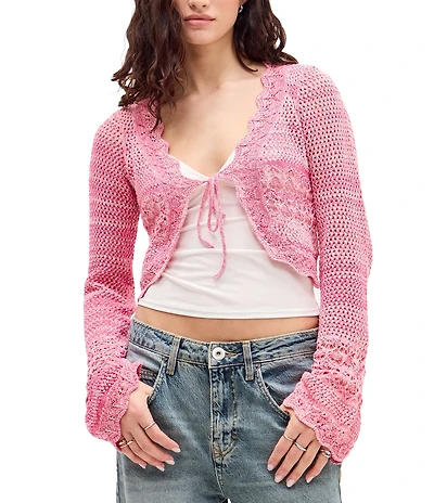 BDG Urban Outfitters Tie Front Long Sleeve Crocheted Cardigan