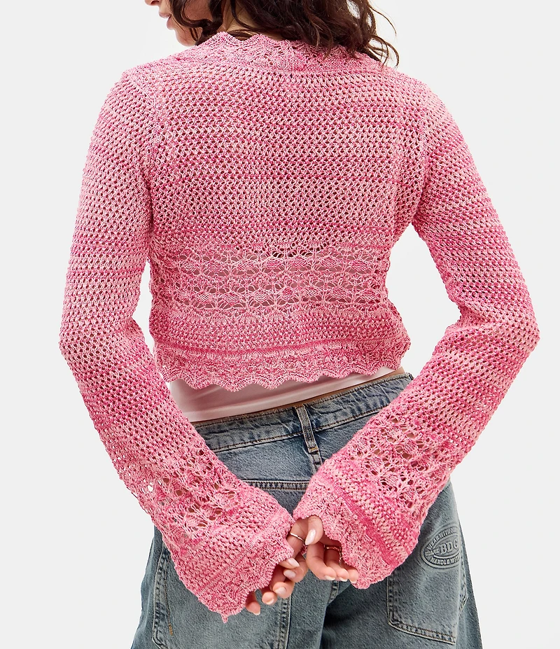 BDG Urban Outfitters Tie Front Long Sleeve Crocheted Cardigan