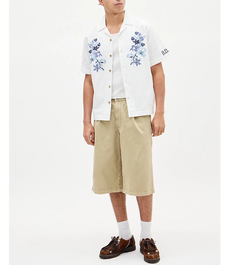BDG Urban Outfitters Woven Embroidered Floral Shirt