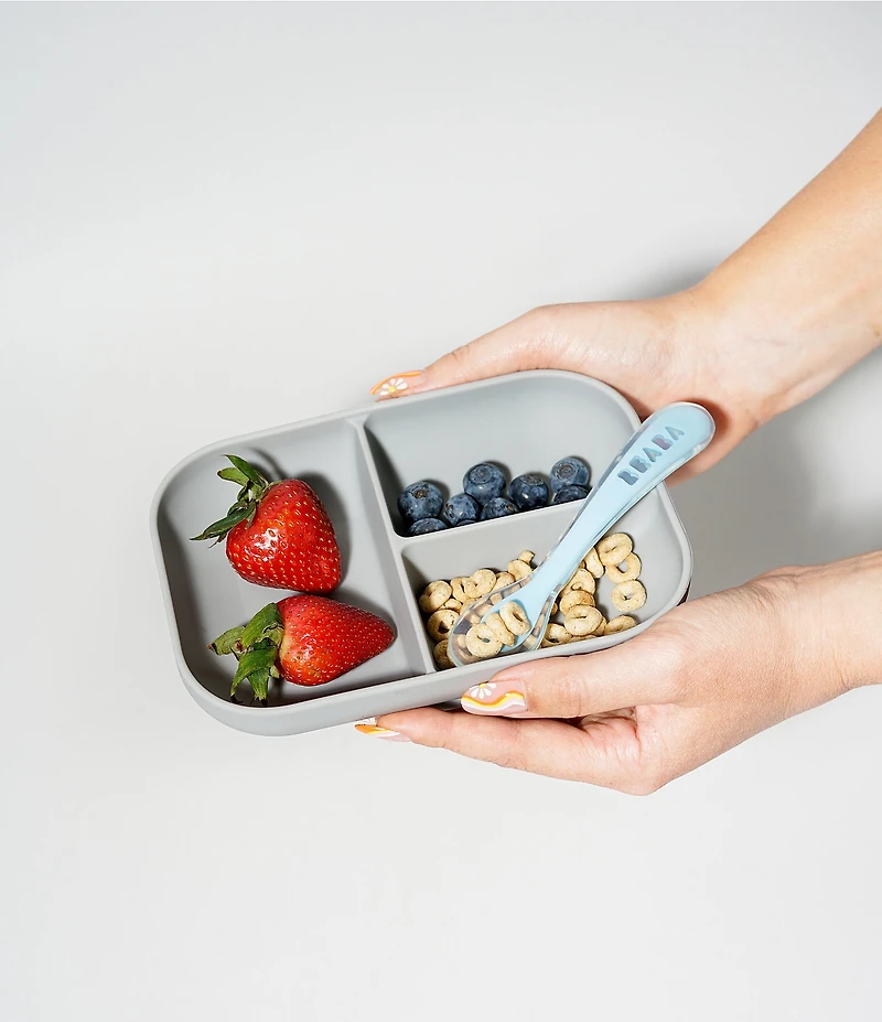 BEABA Divided Silicone Plate and Spoon Feeding Set